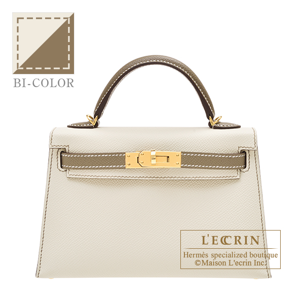 Hermes　Personal Kelly bag mini　Sellier　Craie/Etoupe grey　Epsom leather　Gold hardware