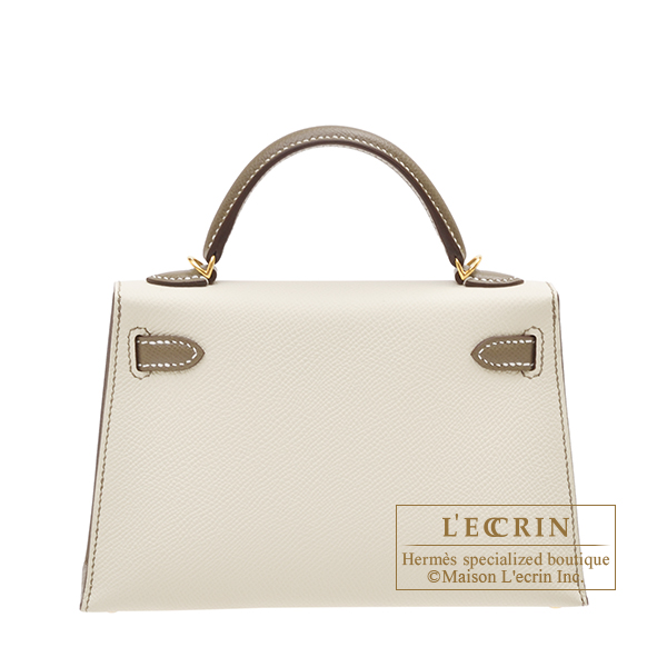 Hermes Personal Kelly bag mini Sellier Craie/Etoupe grey Epsom leather Gold  hardware