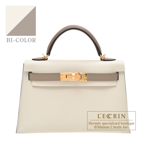 Hermes　Personal Kelly bag mini　Sellier　Craie/Gris asphalt　Epsom leather　Gold hardware