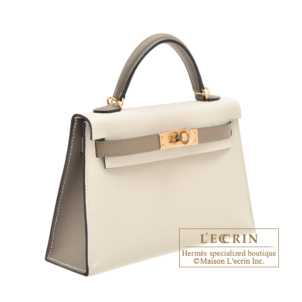 Hermes Personal Kelly bag mini Sellier Craie/Gris asphalt Epsom