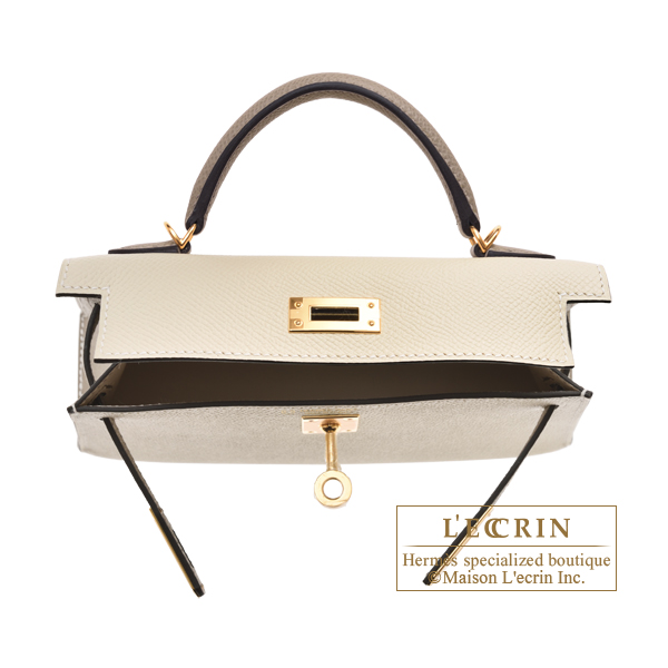 Hermes Personal Kelly bag mini Sellier Craie/Gris asphalt Epsom