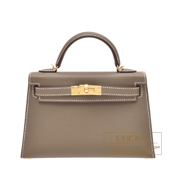 Hermes　Kelly bag mini　Sellier　Etoupe grey　Epsom leather　Gold hardware