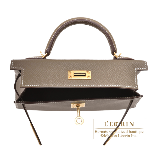 Hermes Kelly bag mini Sellier Etoupe grey Epsom leather Gold hardware L ecrin Boutique Singapore