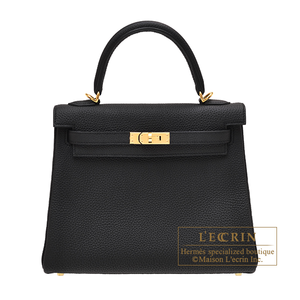 Hermes　Kelly bag 25　Retourne　Black　Togo leather　Gold  hardware