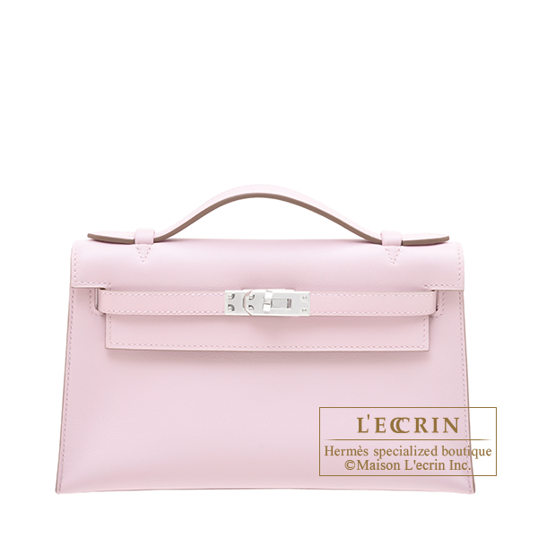 Hermes　Kelly pochette　Mauve pale　Swift leather　Silver hardware