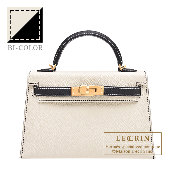 Hermes　Personal Kelly bag mini　Sellier　Craie/Black　Epsom leather　Gold hardware
