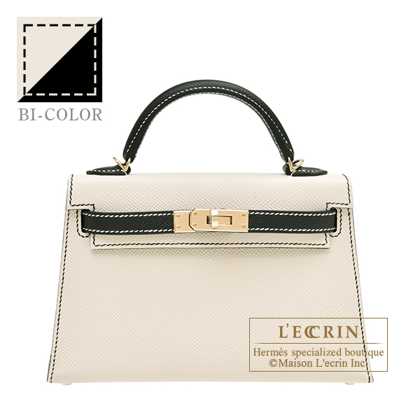 Hermes　Personal Kelly bag mini　Sellier　Craie/Black　Epsom leather　Champagne gold hardware