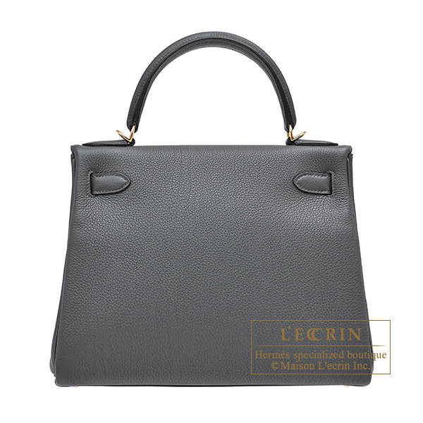Hermes Kelly bag 28 Retourne Gris misty Togo leather Champagne gold hardware
