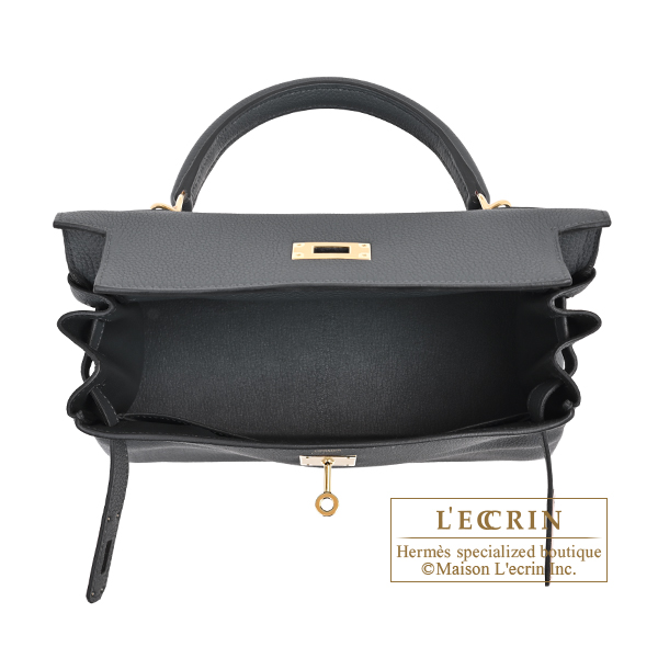 Hermes Kelly bag 28 Retourne Gris misty Togo leather Champagne gold hardware