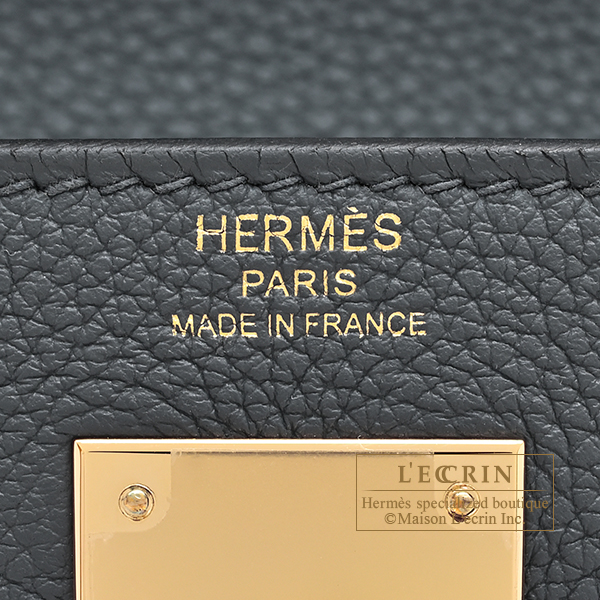 Hermes Kelly bag 28 Retourne Gris misty Togo leather Champagne gold hardware
