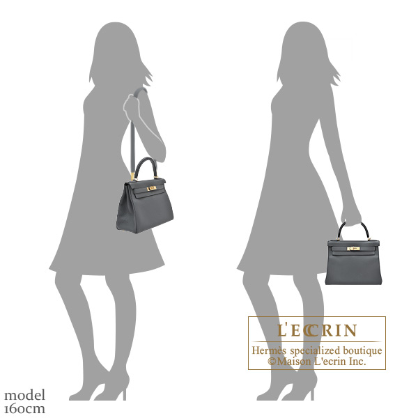 Hermes Kelly bag 28 Retourne Gris misty Togo leather Champagne gold hardware