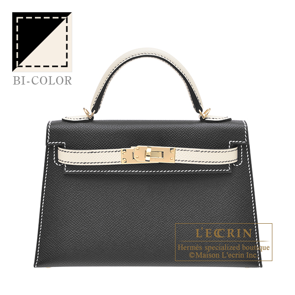 Hermes　Personal Kelly bag mini　Sellier　Black/Nata　Epsom leather　Champagne gold hardware