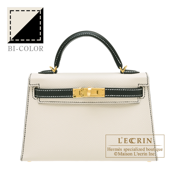 HERMES　Personal Kelly bag mini　Sellier　Craie/Black　Epsom leather　Gold hardware　Shoulder strap 90cm