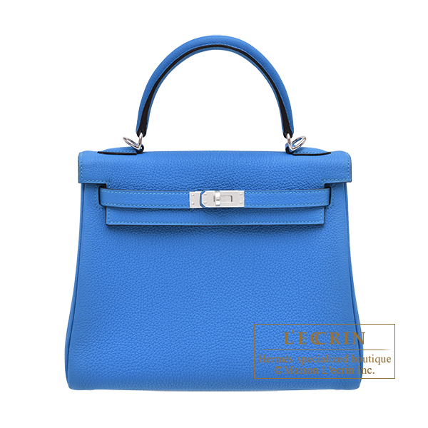 Hermes　Kelly bag 25　Retourne　Blue hydra　Togo leather　Silver hardware