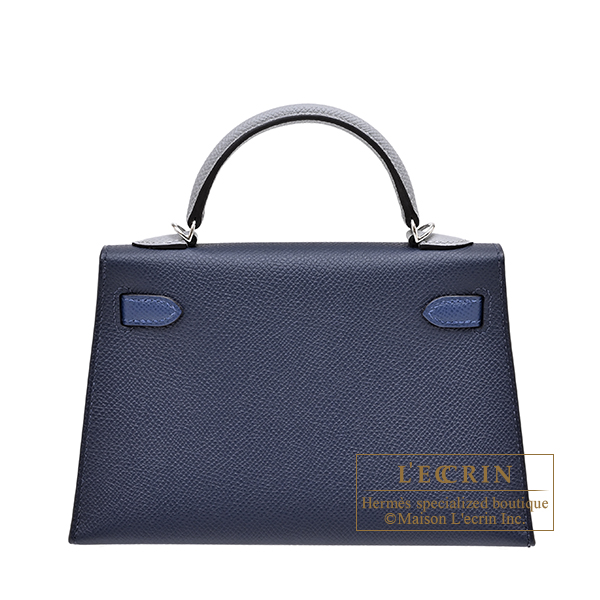 Hermes Kelly bag mini Tricolore Sellier Blue abysse/Blue tie/Gris pantin Epsom leather Silver hardware