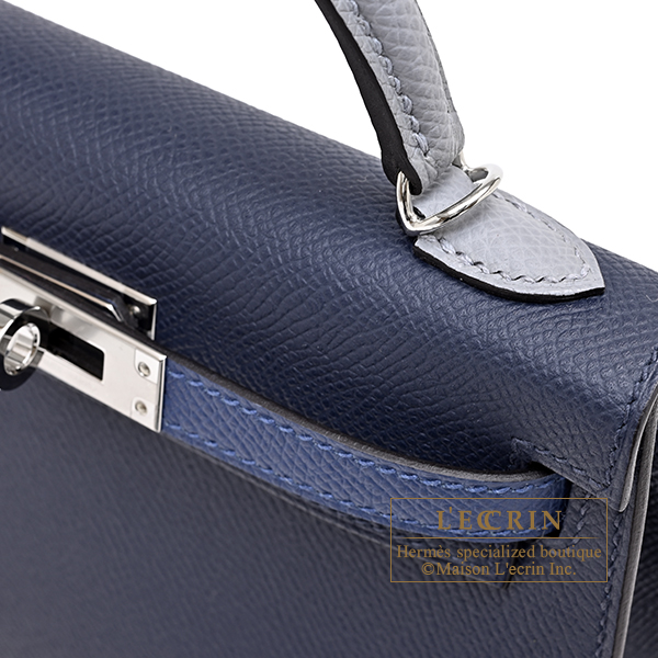 Hermes Kelly bag mini Tricolore Sellier Blue abysse/Blue tie/Gris pantin Epsom leather Silver hardware
