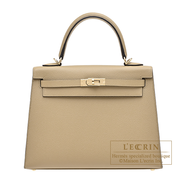 Hermes　Kelly bag 25　Sellier　Poussiere　Epsom leather　Champagne gold hardware