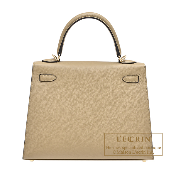 Hermes Kelly bag 25 Sellier Poussiere Epsom leather Champagne gold hardware