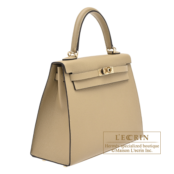 Hermes Kelly bag 25 Sellier Poussiere Epsom leather Champagne gold hardware