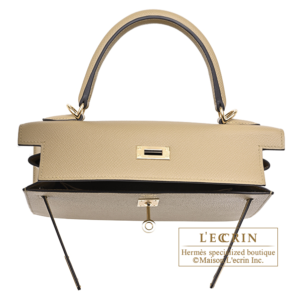 Hermes Kelly bag 25 Sellier Poussiere Epsom leather Champagne gold hardware