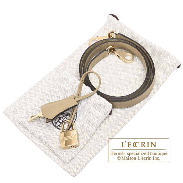 Hermes Kelly bag 25 Sellier Poussiere Epsom leather Champagne gold hardware