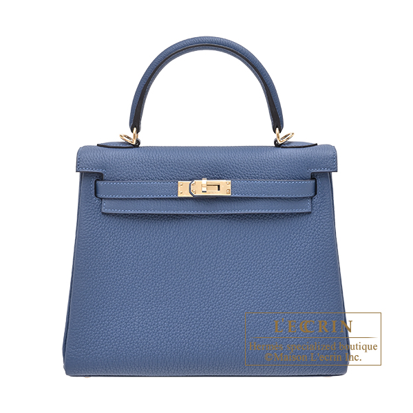Hermes　Kelly bag 25　Retourne　Blue tie　Togo leather　Champagne gold hardware