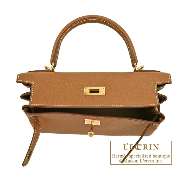 Hermes Kelly bag 28 Retourne Gold Togo leather Gold hardware