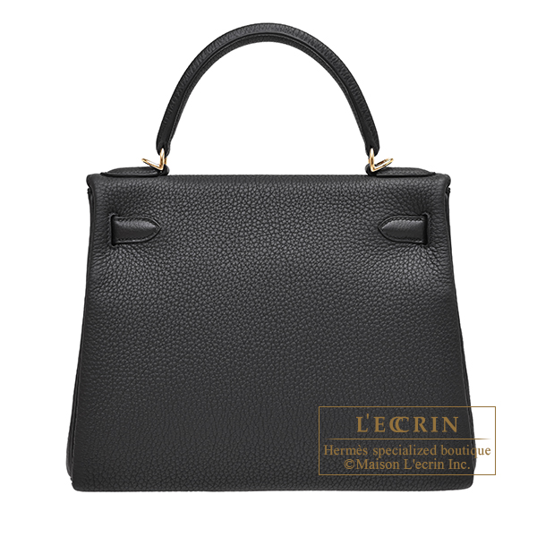 Hermes Kelly bag 28 Retourne Black Togo leather Champagne gold hardware