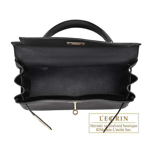 Hermes Kelly bag 28 Retourne Black Togo leather Champagne gold hardware