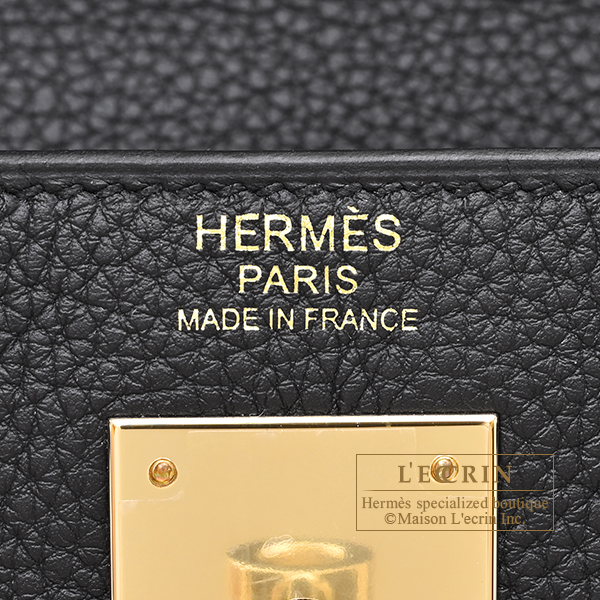 Hermes Kelly bag 28 Retourne Black Togo leather Champagne gold hardware