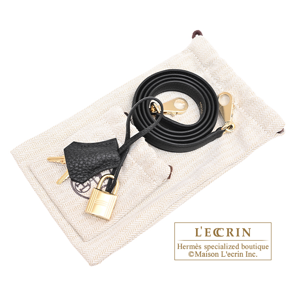 Hermes Kelly bag 28 Retourne Black Togo leather Champagne gold hardware