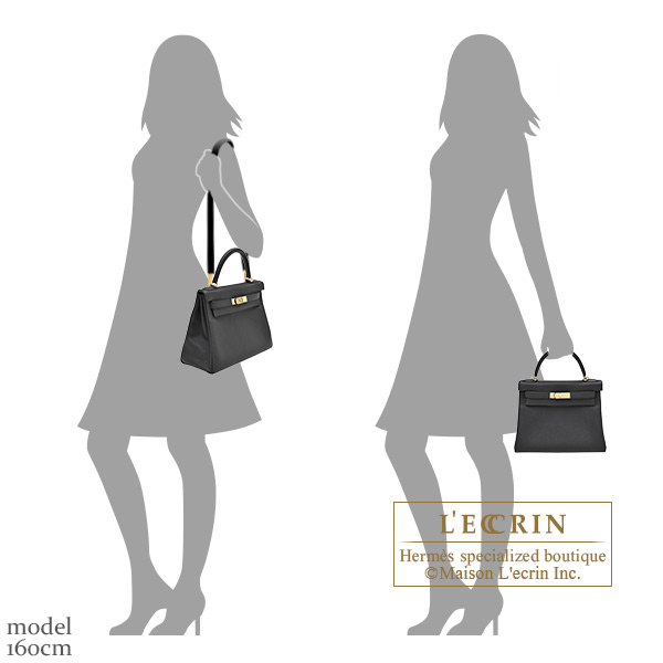 Hermes Kelly bag 28 Retourne Black Togo leather Champagne gold hardware