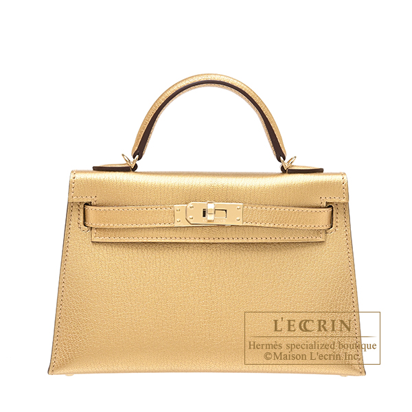 Hermes　Kelly bag mini　Sellier　Dore　Chevre chamkila goatskin　Champagne gold hardware