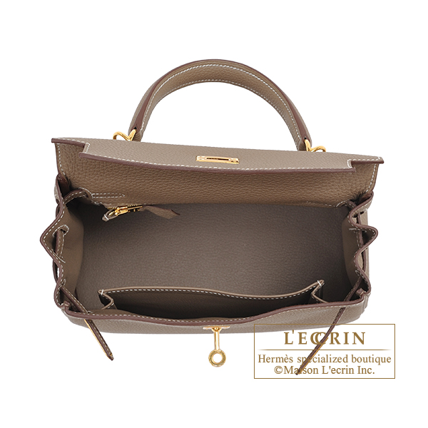 Hermes Kelly bag 25 Retourne Etoupe grey Togo leather Gold hardware