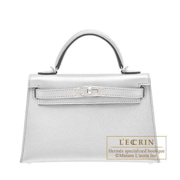 Hermes　Kelly bag mini　Sellier　Argent　Chevre chamkila goatskin　Silver hardware