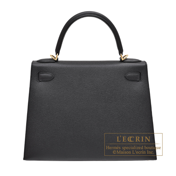 Hermes Personal Kelly bag 28 Sellier Black/ Bordeaux Epsom leather Gold hardware