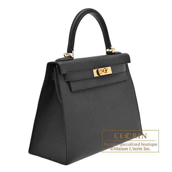 Hermes Personal Kelly bag 28 Sellier Black/ Bordeaux Epsom leather Gold hardware