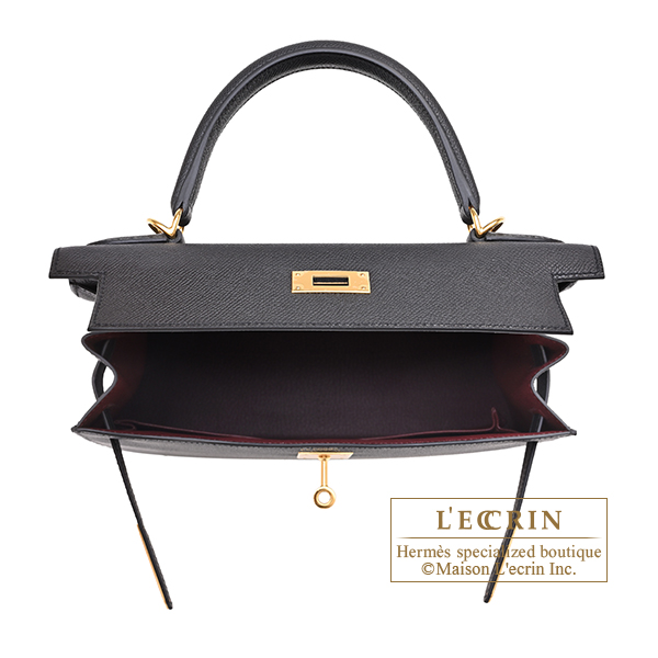 Hermes Personal Kelly bag 28 Sellier Black/ Bordeaux Epsom leather Gold hardware