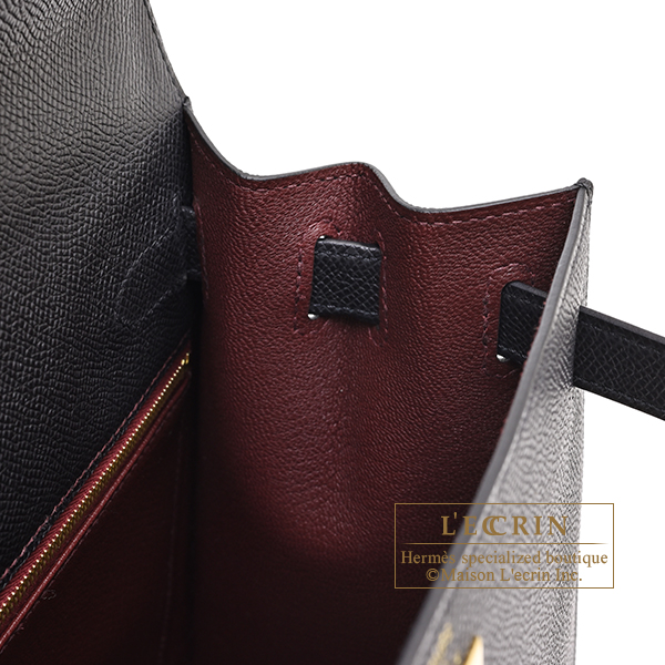 Hermes Personal Kelly bag 28 Sellier Black/ Bordeaux Epsom leather Gold hardware