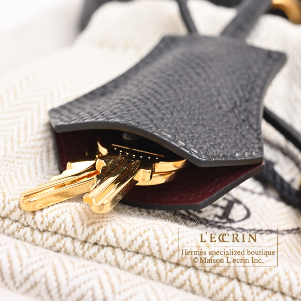 Hermes Personal Kelly bag 28 Sellier Black/ Bordeaux Epsom leather Gold hardware