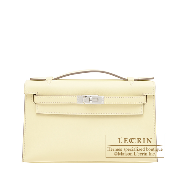 Hermes　Kelly pochette　Jaune milton　Swift leather　Silver hardware
