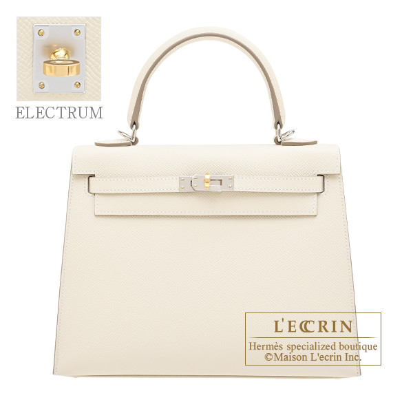 Hermes　Kelly Electrum bag 25　Sellier　Craie　Epsom leather　Electrum hardware