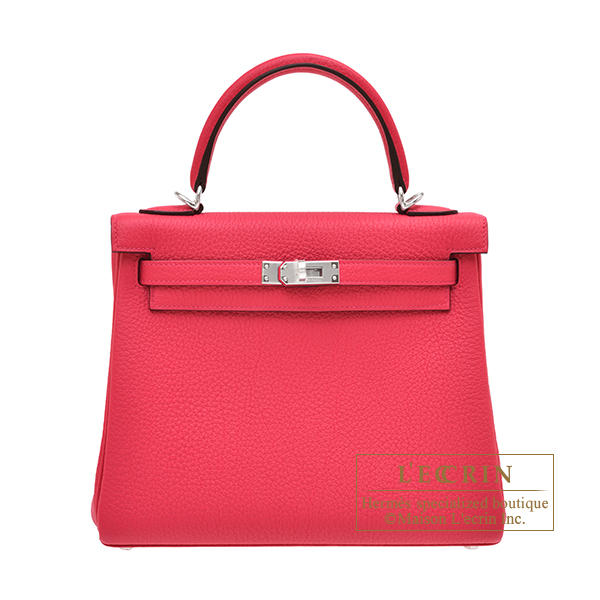 Hermes　Kelly bag 25　Retourne　Rose mexico　Togo leather　Silver hardware