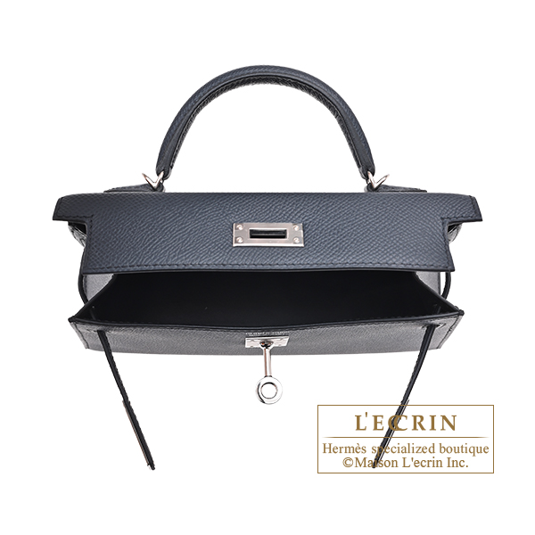 Hermes Kelly bag mini Sellier Blue indigo Epsom leather Silver hardware
