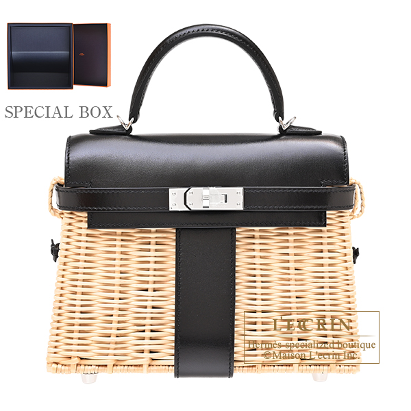 Hermes　Kelly bag mini Picnic　Black　Box calf leather/Wicker　Silver hardware