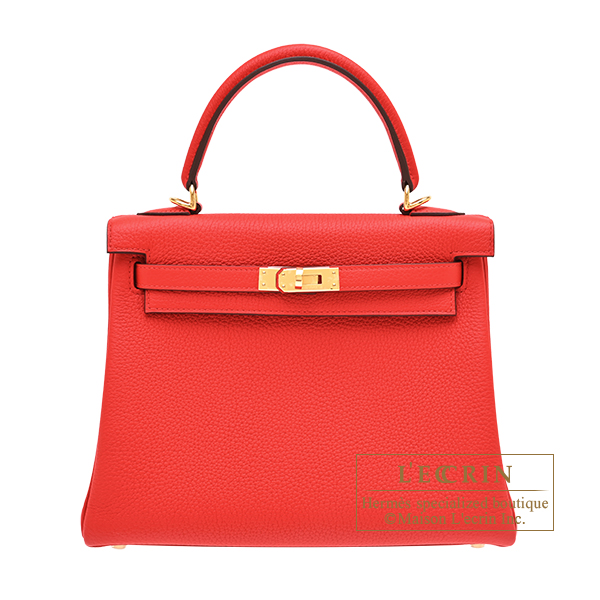 Hermes　Kelly bag 25　Retourne　Rouge coeur　Togo leather　Gold hardware