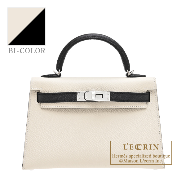 Hermes Personal Kelly bag mini Sellier Craie/Black Epsom leather Silver hardware