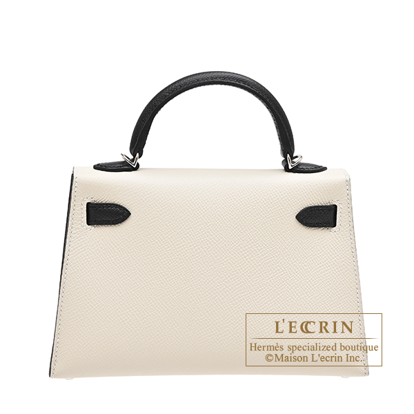 Hermes Personal Kelly bag mini Sellier Craie/Black Epsom leather Silver hardware
