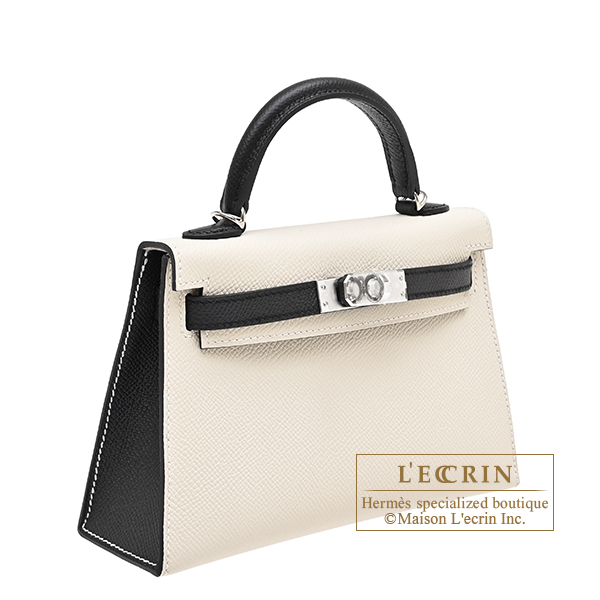 Hermes Personal Kelly bag mini Sellier Craie/Black Epsom leather Silver hardware
