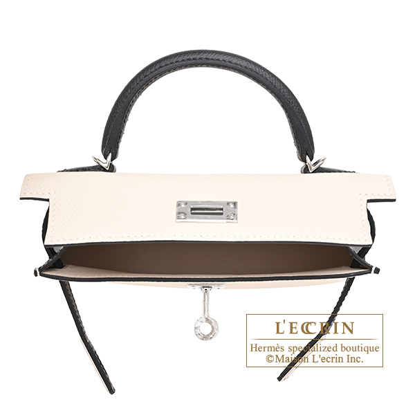 Hermes Personal Kelly bag mini Sellier Craie/Black Epsom leather Silver hardware